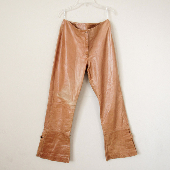 IDENTIFY Tan Leather Flare Pants Bell Bottoms